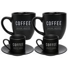 Kit De 2 Canecas Manhattan 300ml Preta Com 2 Xícaras Com Pires 80ml Para Café