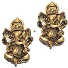Kit de 2 Estátuas de Ganesha Dourado Pequeno Resina 9,5cm