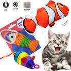 kit de 3 Brinquedos gatos Peixe elétrico c/ catnip ratinho e peixe Sisal