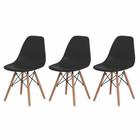 Kit de 3 Cadeiras Eiffel Eames Preta Base Madeira