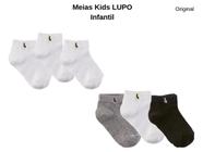 Kit De 3 Pares Meia Lupo Sport Kids Cano Curto Infantil Algodão Cores Básicas Para Menino E Menina