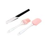 Kit De 3 Utensílios De Silicone Rosa Com Cabo Transparente