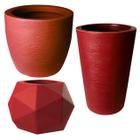 Kit de 3 vasos para planta decorativo grafiato de luxo em polietileno