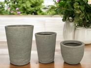 Kit de 3 vasos para planta decorativo grafiato de luxo em polietileno para jardim e casa