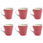 Kit De 6 Xicaras Listras Vermelhas De 110ml De Porcelana Café E Chá