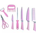 Kit De 8 Peças Churrasco Profissional Antiaderente Cor Rosa - Evryealth