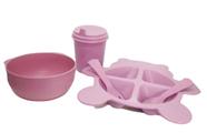 Kit de Alimentação Infantil Ursinho Prato c/Divisórias, Garfo, Colher, Tigela 450ml e Copo 400ml c Tampa 5 Rosa - Lyor