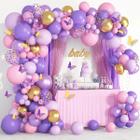 Kit de balao lilas rosa dourado aniversário festa arco lindo - Arca kit de balao