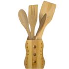 Kit de bambu com 5 peças - suporte espatula colher de pau colher pequena e garfo