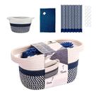 Kit de Banheiro Azul Cortina Tapete e Cesto - Casambiente