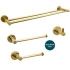 Kit De Banheiro Dourado Inox Acessório Lavabo Porta Toalha Duplo Papeleira Gancho Toalheiro Reto Aço Inox 304 Suporte Parede Gold Brilhoso 4 Peças - Dona D.cor