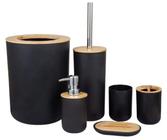 Kit De Banheiro Lixeira Saboneteira Moderno C/ Bambu 6 Peças