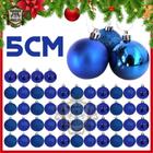 Kit De Bolas De Natal Azul 5CM Para Árvore Natalina - Bolinhas Mistas Fosca/Lisa/Glitter
