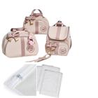 Kit De Bolsa Saída Maternidade 4 Peças Creme C/Rosé mochila 2/1 + 3 Saquinhos organizadores