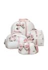 Kit de bolsas maternidade 4 pc Lyssa Baby coleção laços cor marfim e rosé e palha