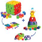 Kit De Brinquedo Infantil Interativo Didatico Educativo Para Bebe Cubo + Girafa Menino Menina 1 ano