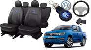 Kit de Capas de Couro de Designer para Amarok 2012 - Couro Impermeável + Chaveiro + Capa de Volante