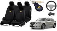 Kit de Capas de Couro de Designer para Cruze 2013 - Couro Impermeável + Chaveiro + Capa de Volante