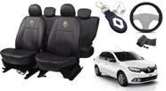 Kit de Capas de Couro Impermeável Renault Logan 2011 a 2012 + Capa de Volante com Agulha + Chaveiro