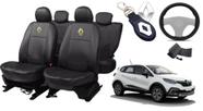 Kit de Capas de Couro para Renault Captur 2017 - Couro Impermeável + Chaveiro + Capa de Volante