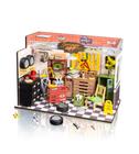 Kit de casa em miniatura RoWood Garage Workshop com LED para adultos