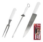 Kit De Churrasco 3 Peças Faca Garfo Chaira de Aço Inox Cozinha - SQ