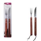 Kit de Churrasco Faca e Garfo Aço Inox Cabo Madeira Longo 2 peças