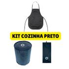 Kit De Cozinha Avental Preto + Puxa Saco Preto + Capa Para Botijão Preta