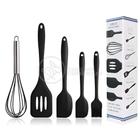 Kit de Cozinha Utensílios de Silicone Kit 5 com Peças Batedor Manual Espátulas Pincel - Preto - Aquilae