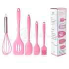 Kit de Cozinha Utensílios de Silicone Kit 5 com Peças Batedor Manual Espátulas Pincel - Rosa - Aquilae