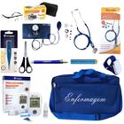 Kit de enfermagem azul premium com eststoscópio e esfigmomanômetro completo