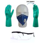 Kit De Epi Proteção Quimica, Mascara Óculos E Luva Nitrilica