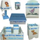 Kit de Higiene bebê mdf menino - Safari branco tampas azul bb