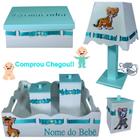 Kit de Higiene para quarto de bebê madeira Mdf 6 pçs - Safari branco e verde