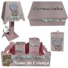 Kit de Higiene para quarto de bebê madeira Mdf 6 pçs - Ursinha balão rosa bb