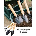 Kit de jardinagem mini ferramenta 3 peças moderno madeira e metal