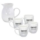 Kit De Jarra Para Leite Café 1 Litro E 4 Canecas De Porcelana Branca 300ml - Hauskraft