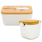 Kit de manteigueira porcelana com tampa bambu e espatula + saleiro lyor - Hauskraft