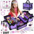 Kit de maquiagem Hollyhi 62 unidades para meninas de 3 a 12 anos com estojo roxo