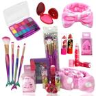 Kit de Maquiagem Infantil Completo Pincel Sereia Batom Sombras Rosinha Brilho Labial Menina Princesa