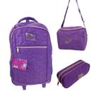 Kit de Mochila de Rodinhas com Lancheira e Estojo duplo ROXO