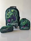 Kit de Mochila Escolar Personalizada de Rodinha Infantil com Estojo e Lancheira Hulk