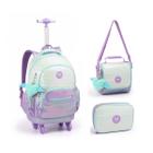 Kit de Mochila Rodinha 360 Feminina Escolar 2025 Candy Collor com Gliter e Chaveiro