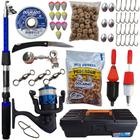 Kit de Pesca Barato Completo Vara Molinete Maleta Acessórios Anzol Chumbada Boias Torpedo Cevadeira