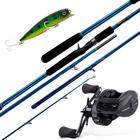 Kit de Pesca Vara Carbono 2,70m 60 Lbs + Carretilha Black Tamba BT11 Esquerda + Isca