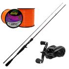 Kit de Pesca Vara Impacto 1,80 mts 2P e Carretilha Raptor Direita e Linha Araty Best 100 gr