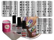 Kit de Placas esmaltes e carimbos para decoração de Unhas Criações.