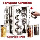 Kit de Porta Tempero Condimento Giratório Inox 16 Potes e Amassador Espremedor de Alho Inox Não Enferruja