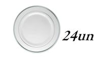 Kit de Pratos refeição acrílico resistente borda prata-24un