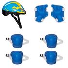 Kit de protecao azul com capacete chamas zippy
